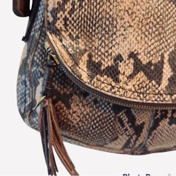 Lucky Brand Crossbody Bag Snake Embossed Leather Purse Brown Tan